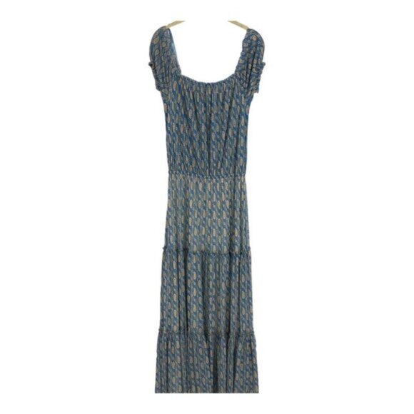 Juicy Couture Blue Beige multicolor Tiered Chiffon Paisley Maxi Dress size L - Picture 2 of 14